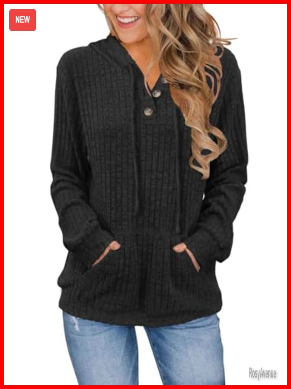 Womens Long Sleeve Hoodie Sweatshirt Button Neck Kangaroo Pocket